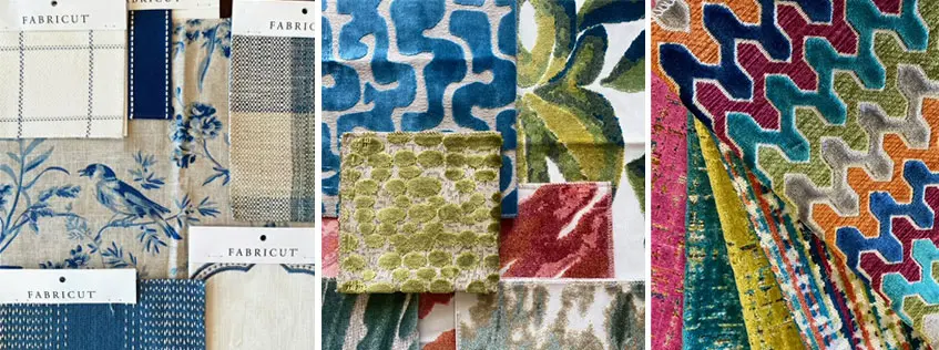 Textiles, Leathers & Vinyls 2 Curated collection of multicolor velvet upholstery fabrics with bold patterns, selected by the Finish Pros design team in Raleigh, NC.