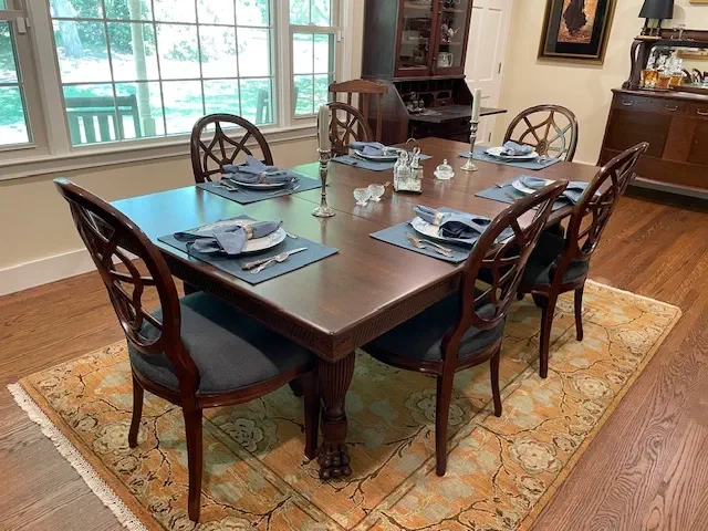 1890s antique oak dining table and spider-back chairs in Cary, NC