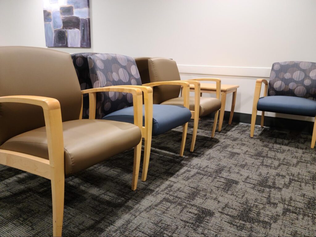 The Art and Craft of Master Upholstery: Finish Pros and Master Craftsmanship in North Carolina 6 Commercial healthcare seating reupholstered by Finish Pros for a high-traffic environment.