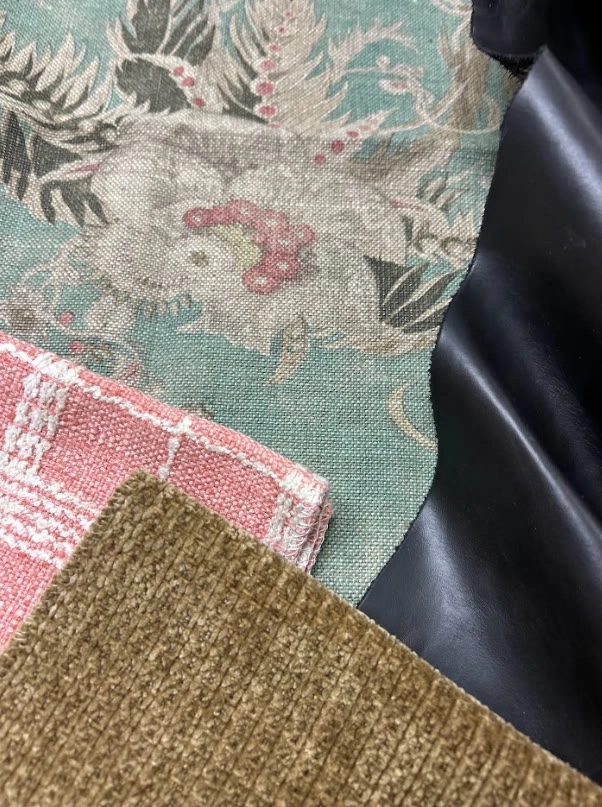 fabric-vignette-teal-floral-pink-plaid-brown-and-black-leather-coordination