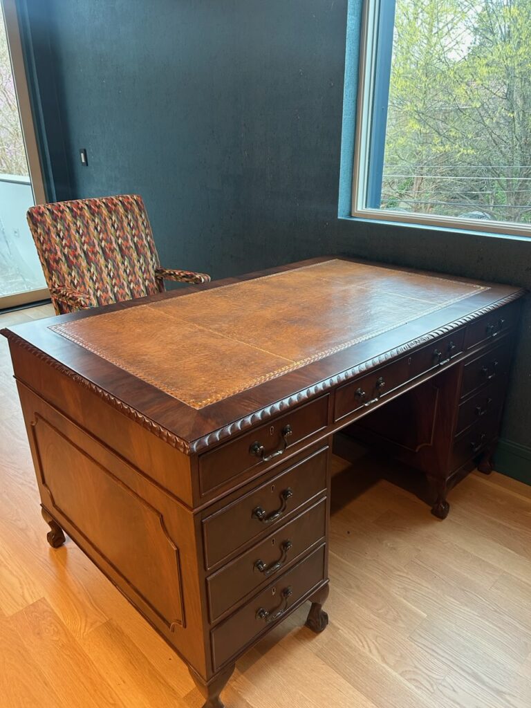 What Happens During a Finish Pros Design Consultation? 5 Executive desk refinishing project in Governor’s Club Chapel Hill NC by Finish Pros, showcasing high-end furniture refinishing and wood restoration