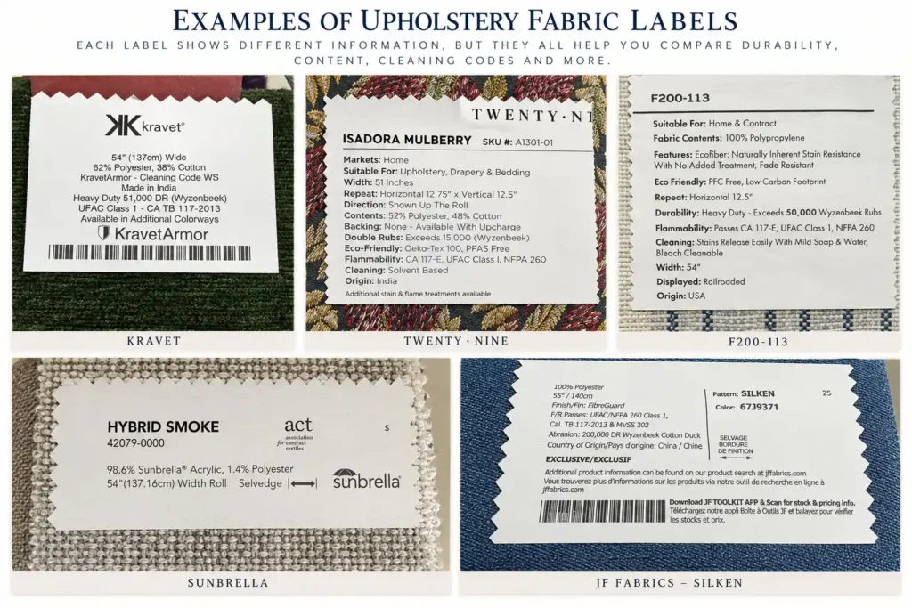 Dogs, Kids, and Afternoon Sun: How to Pick Upholstery Fabric That Lasts 3 jf-silken-fibreguard-fabric-label